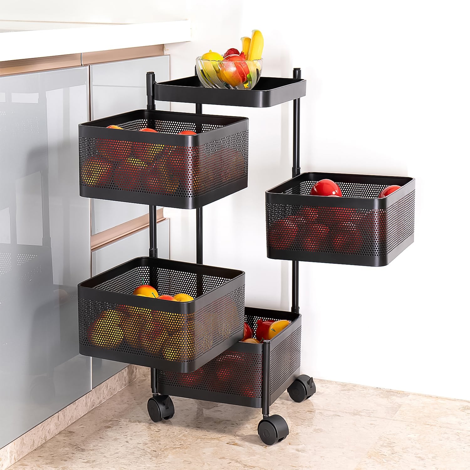 Metal Square High Quality Kitchen Trolley With Wheels (4 Layer )