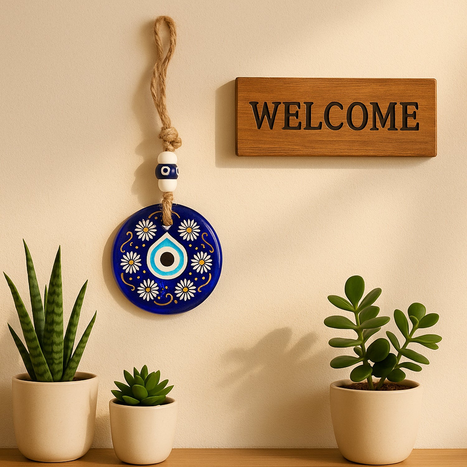 Decorative Evil Eye Wall Hanging Nazar Protector Charm With Beads Wind Chime