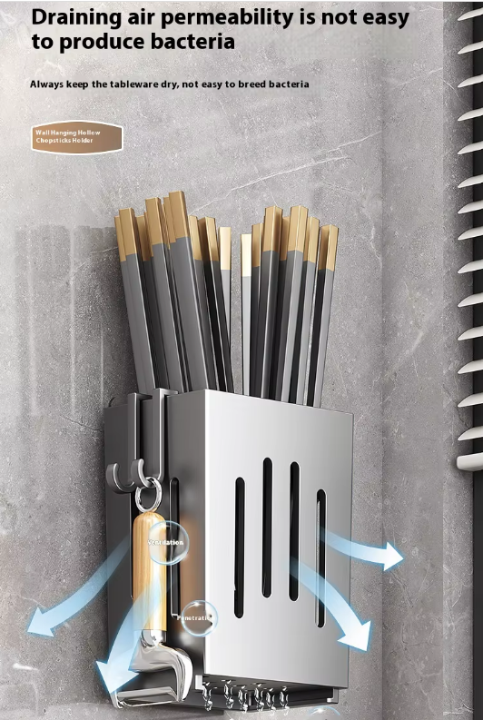Wall-Mounted Cutlery & Spoon Holder with Draining Tray