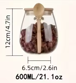 2 Pc Airtight Glass Storage Jars with Spoons | 600 ml