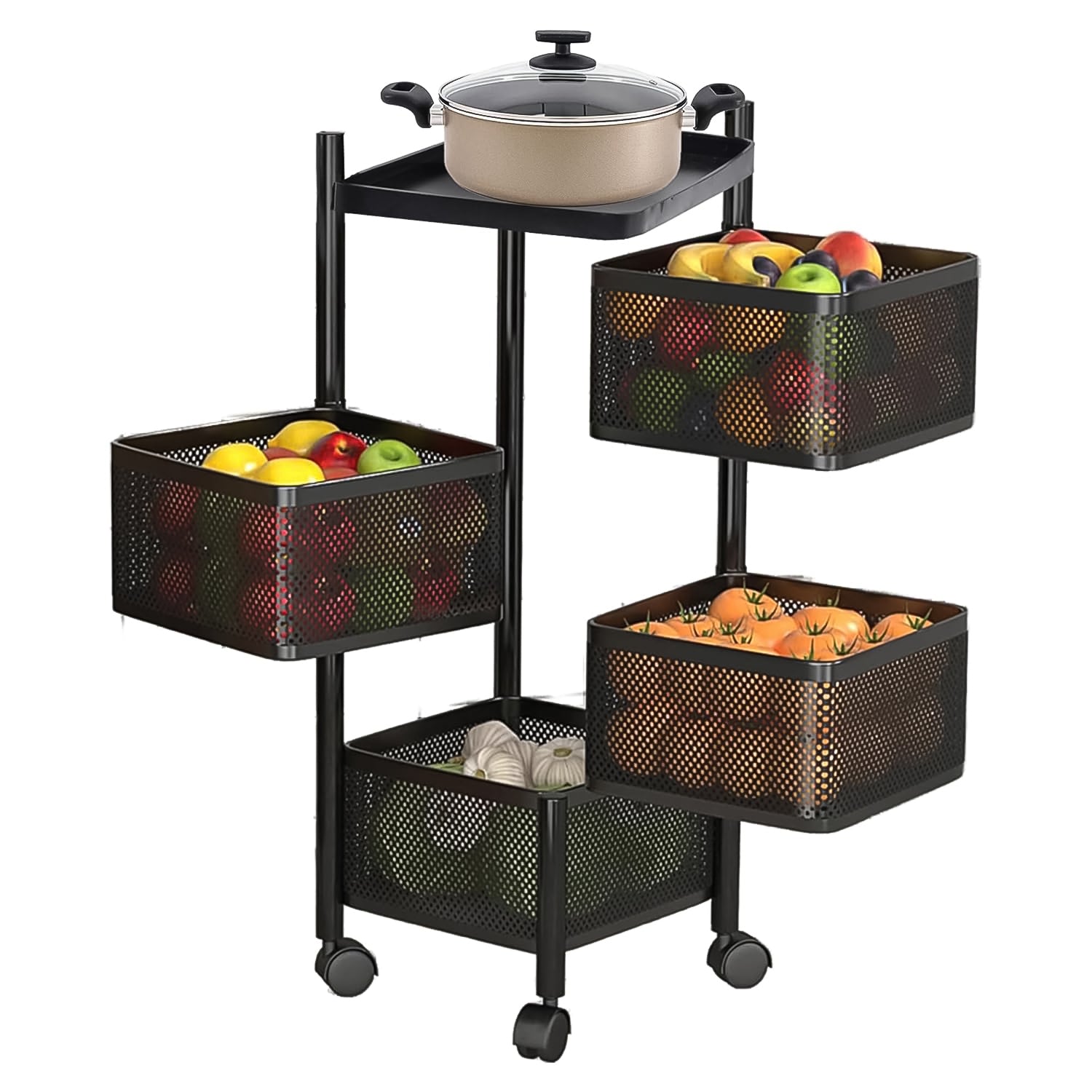 Metal Square High Quality Kitchen Trolley With Wheels (4 Layer )