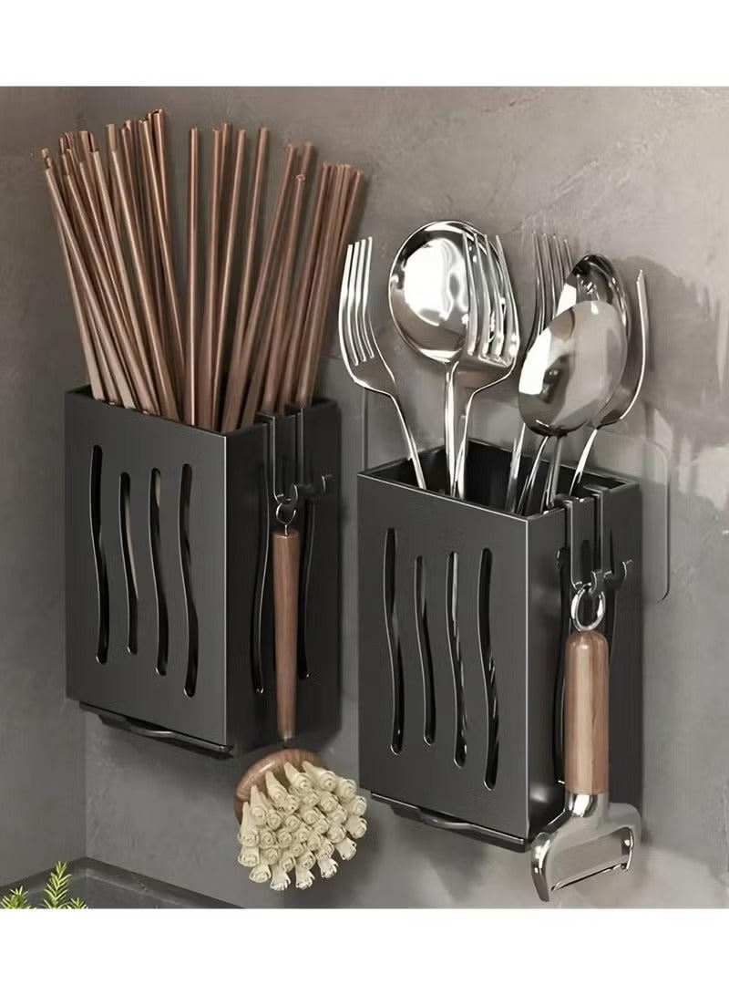 Wall-Mounted Cutlery & Spoon Holder with Draining Tray