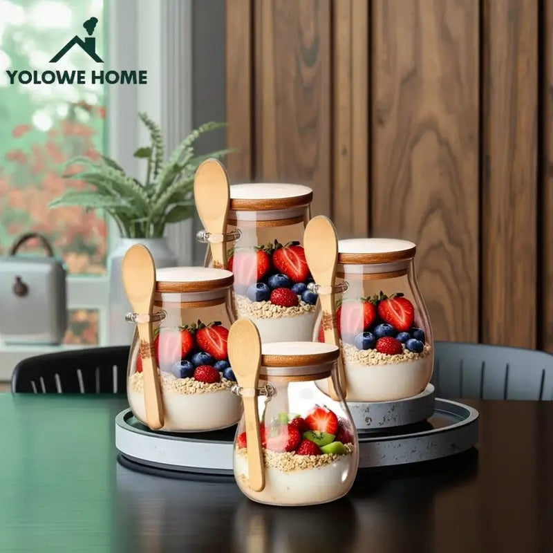 2 Pc Airtight Glass Storage Jars with Spoons | 600 ml