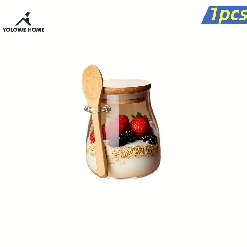 2 Pc Airtight Glass Storage Jars with Spoons | 600 ml