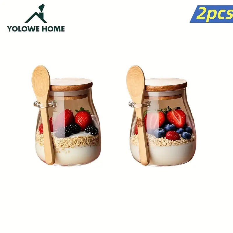 2 Pc Airtight Glass Storage Jars with Spoons | 600 ml