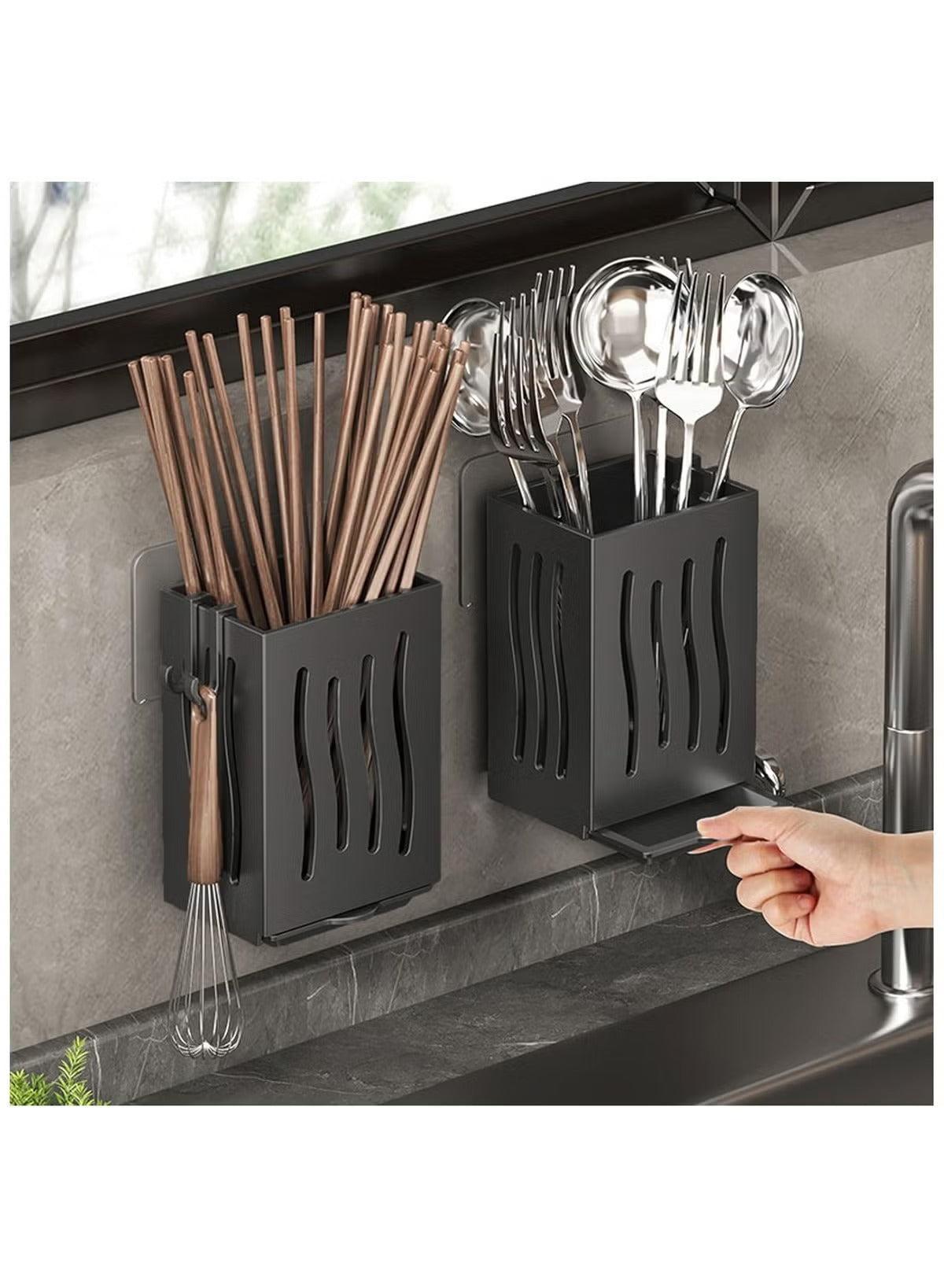 Wall-Mounted Cutlery & Spoon Holder with Draining Tray