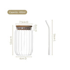 Fluted Glass Tumbler With Straw And Wooden Lid Set Of 2 400ml