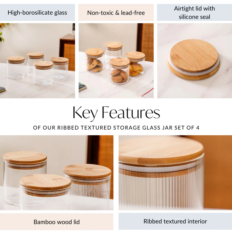 Fluted Storage Glass Jar Set Of 4 | 730ml