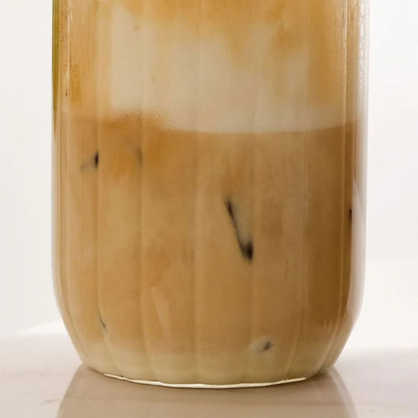 Fluted Glass Tumbler With Straw And Wooden Lid Set Of 2 400ml