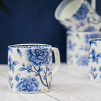 Bone China Handcrafted Sapphire Bloom Tea & Coffee Cups - Set Of 6