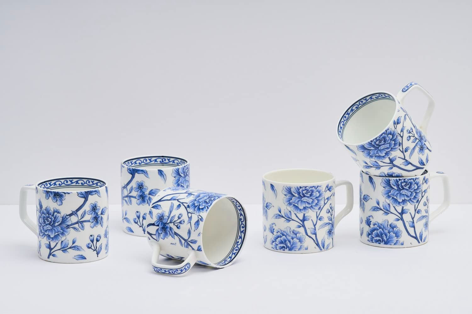 Bone China Handcrafted Sapphire Bloom Tea & Coffee Cups - Set Of 6