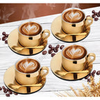 Stainless Steel 4 PCS Double Wall Cup and Saucer with Gold PVD Coating First Impression