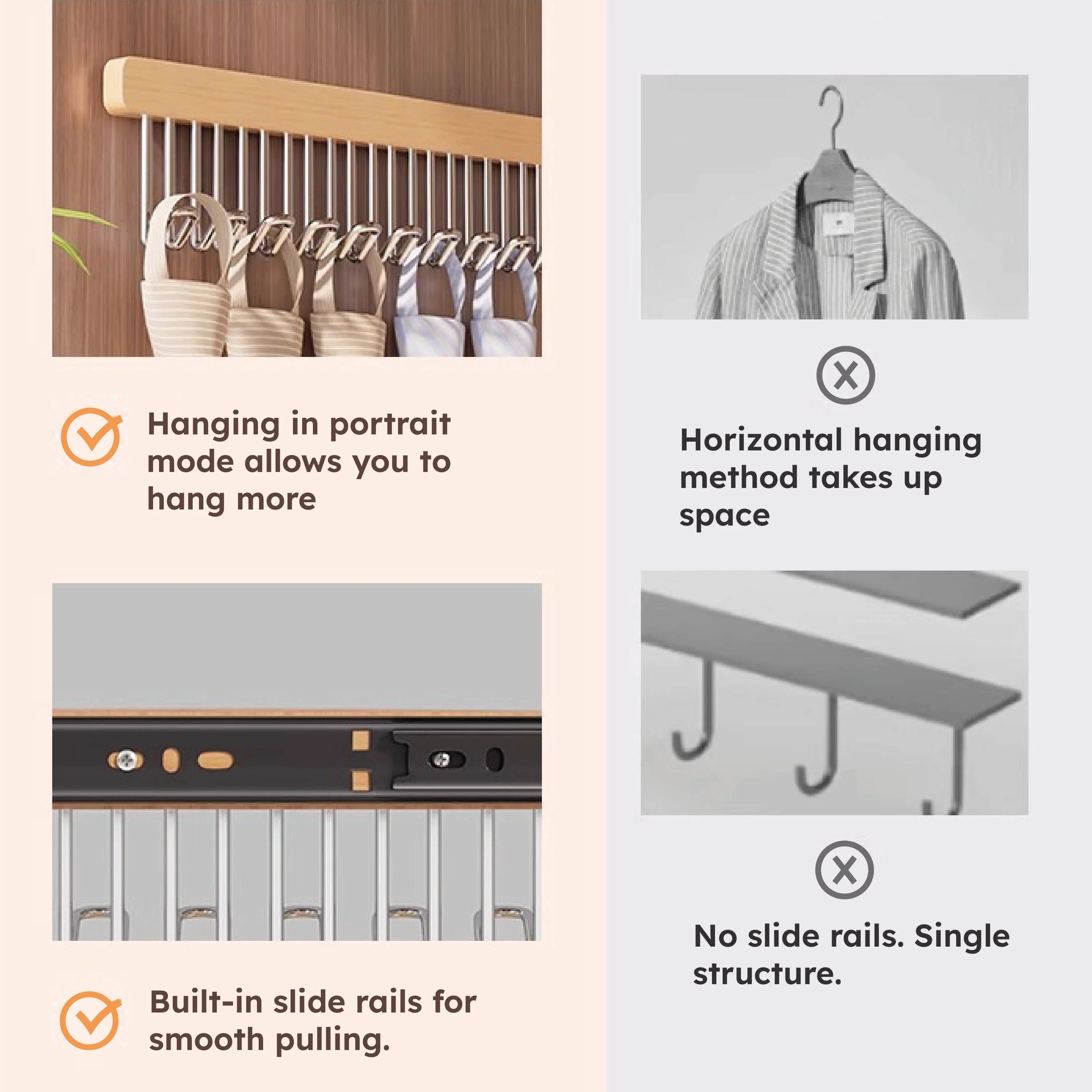 Wooden Pull-Out Sliding Closet Organizer 12 Hooks