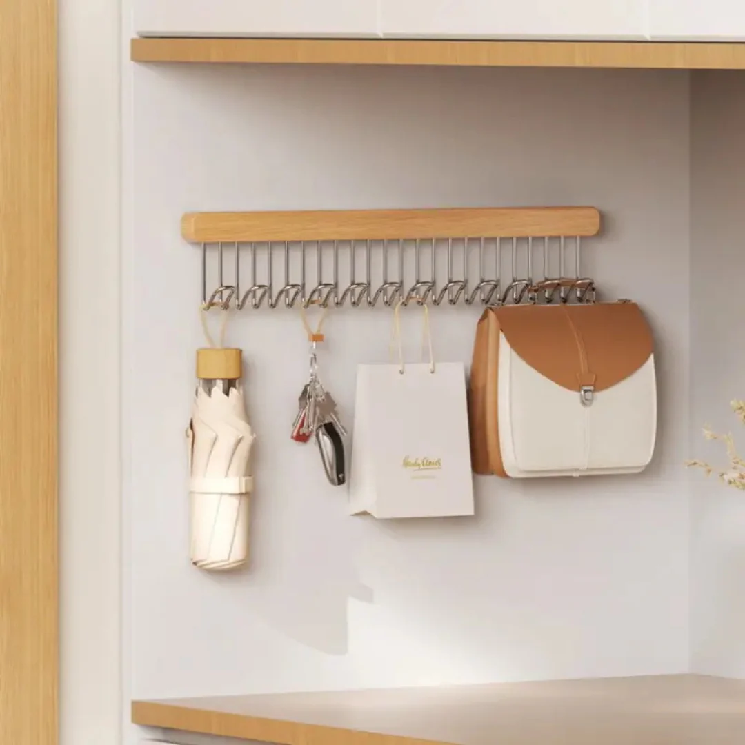 Wooden Pull-Out Sliding Closet Organizer 12 Hooks