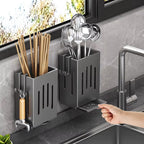 Wall-Mounted Cutlery & Spoon Holder with Draining Tray