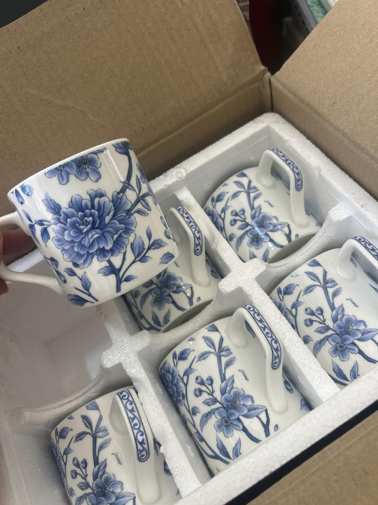 Bone China Handcrafted Sapphire Bloom Tea & Coffee Cups - Set Of 6