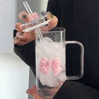 Chic Bow Glass Tumbler with Handle And Straw | 400ml