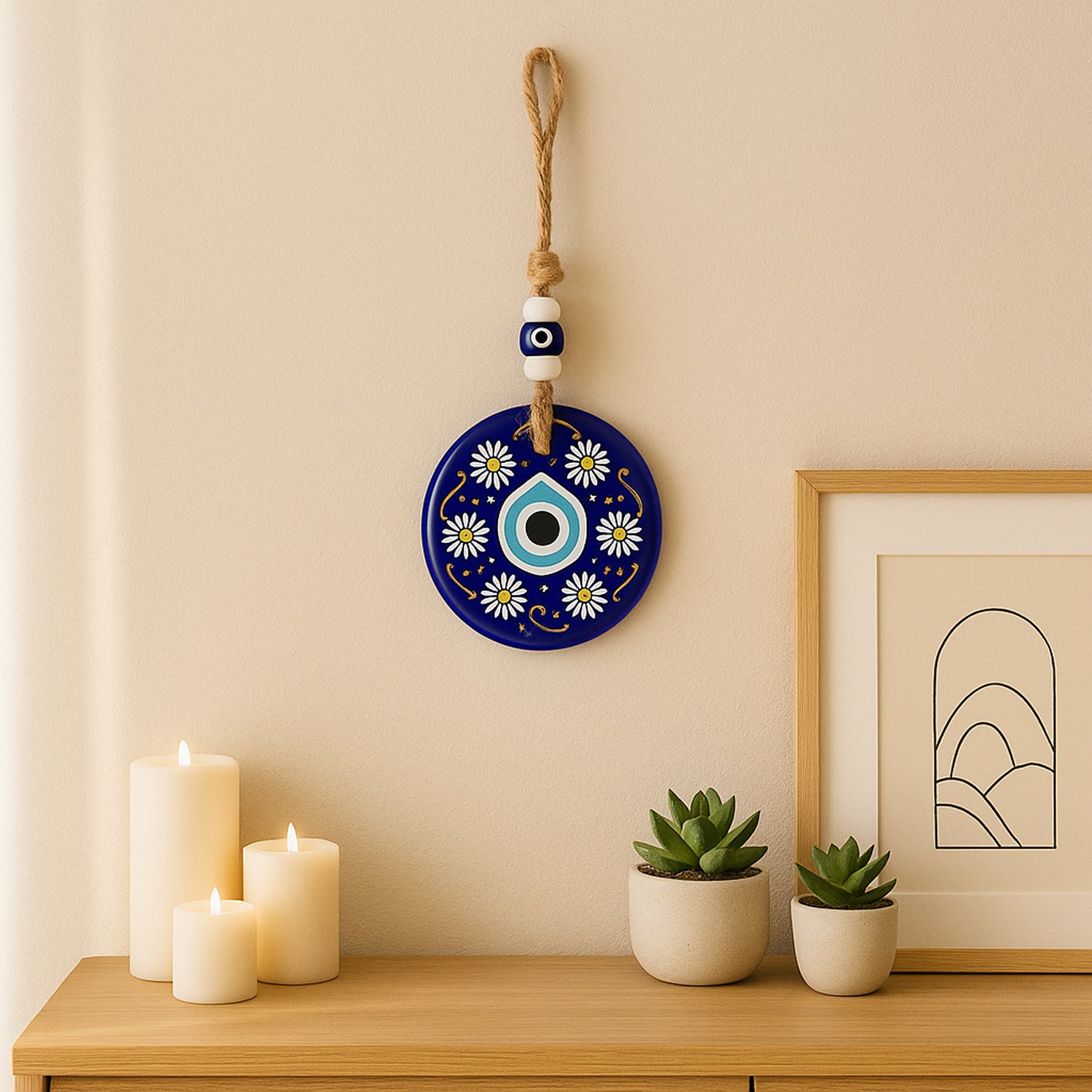 Decorative Evil Eye Wall Hanging Nazar Protector Charm With Beads Wind Chime