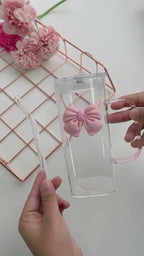 Chic Bow Glass Tumbler with Handle And Straw | 400ml